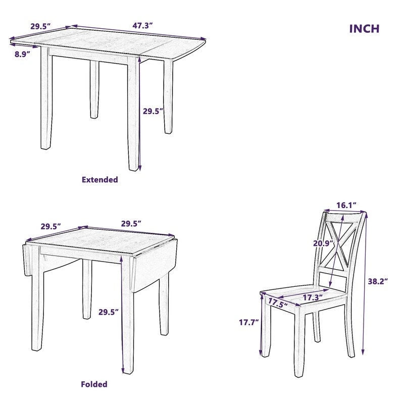 Table et chaises de coin-repas pliantes en bois
