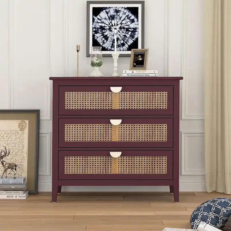 Meuble de rangement en rotin à 3 tiroirs pour chambre à coucher et salon