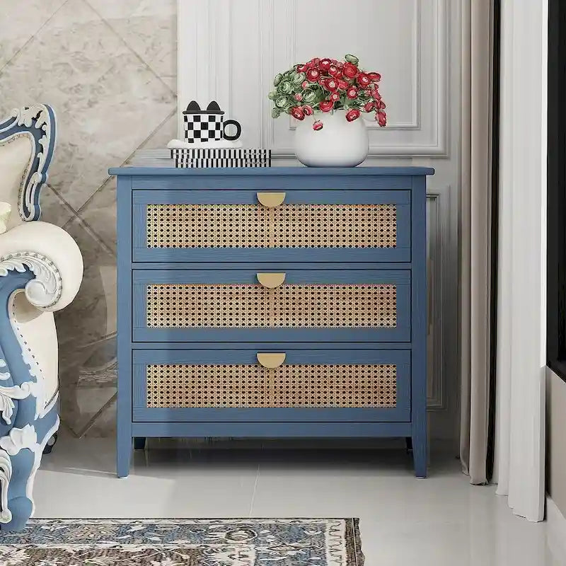 Meuble de rangement en rotin à 3 tiroirs pour chambre à coucher et salon