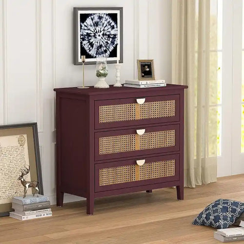 Meuble de rangement en rotin à 3 tiroirs pour chambre à coucher et salon