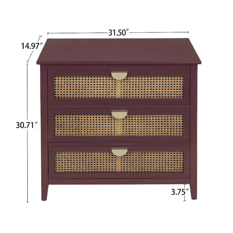 Meuble de rangement en rotin à 3 tiroirs pour chambre à coucher et salon