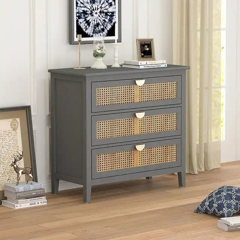 Meuble de rangement en rotin à 3 tiroirs pour chambre à coucher et salon