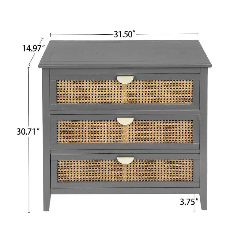 Meuble de rangement en rotin à 3 tiroirs pour chambre à coucher et salon