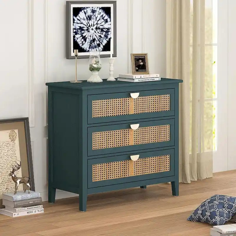 Meuble de rangement en rotin à 3 tiroirs pour chambre à coucher et salon