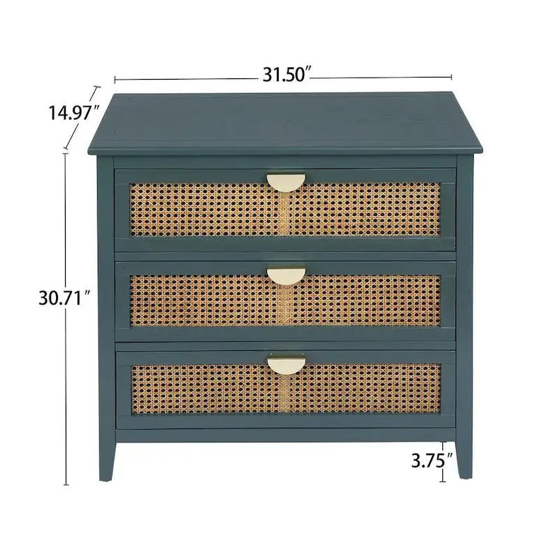 Meuble de rangement en rotin à 3 tiroirs pour chambre à coucher et salon