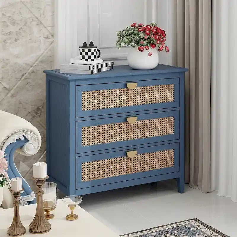 Meuble de rangement en rotin à 3 tiroirs pour chambre à coucher et salon