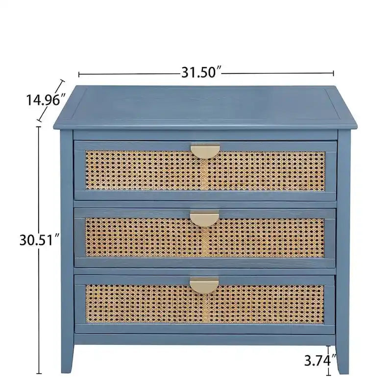 Meuble de rangement en rotin à 3 tiroirs pour chambre à coucher et salon