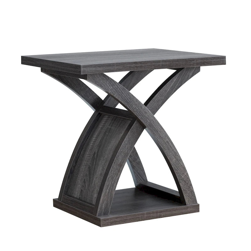 Table de bout transitionnelle grise patinée à 1 étagère par