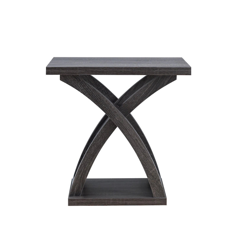 Table de bout transitionnelle grise patinée à 1 étagère par