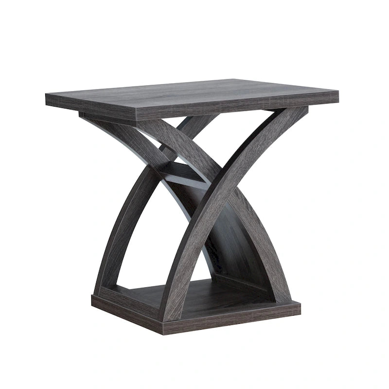 Table de bout transitionnelle grise patinée à 1 étagère par