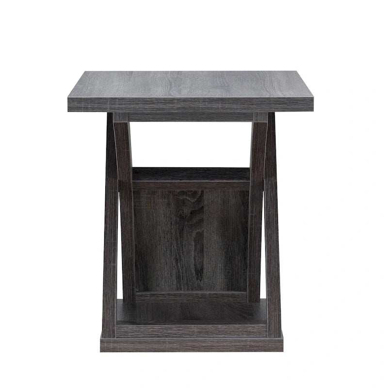 Table de bout transitionnelle grise patinée à 1 étagère par