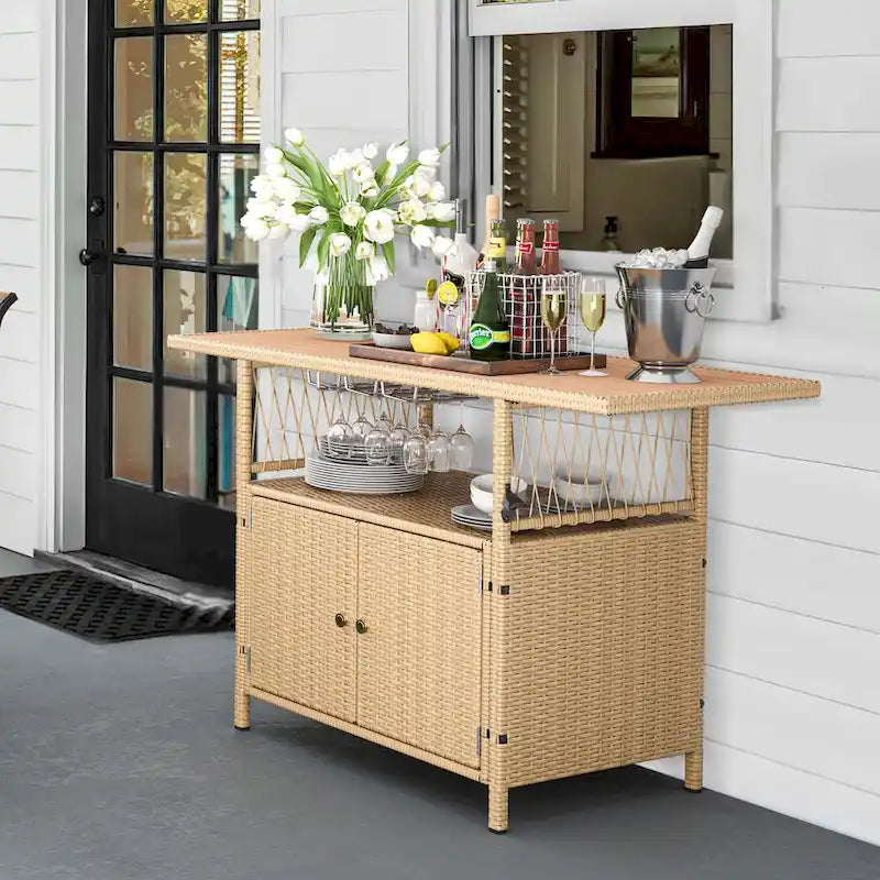 Armoires de rangement extérieures, comptoirs de bar en rotin pour patio, mobilier de jardin