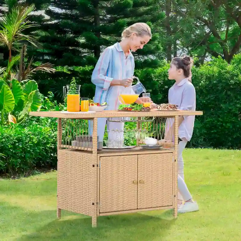 Armoires de rangement extérieures, comptoirs de bar en rotin pour patio, mobilier de jardin