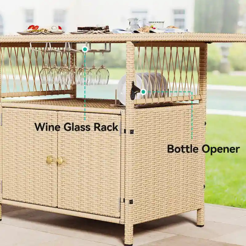 Armoires de rangement extérieures, comptoirs de bar en rotin pour patio, mobilier de jardin