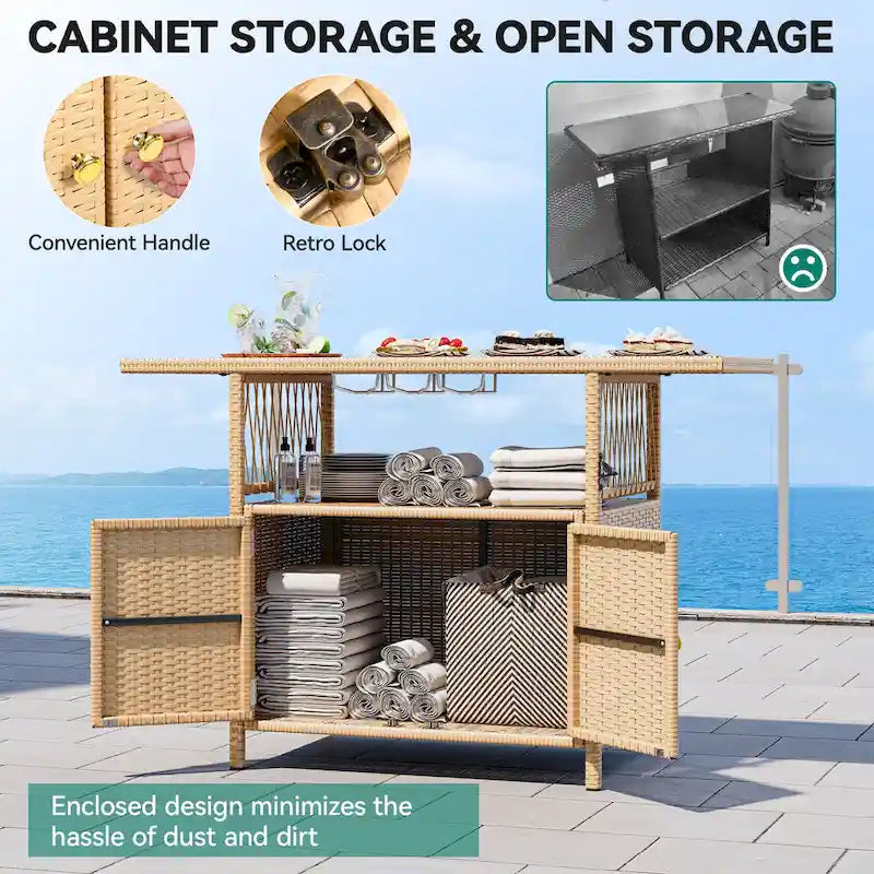 Armoires de rangement extérieures, comptoirs de bar en rotin pour patio, mobilier de jardin