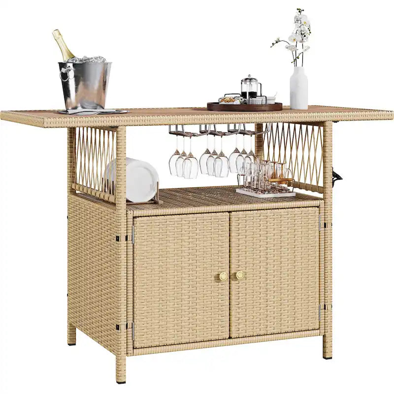 Armoires de rangement extérieures, comptoirs de bar en rotin pour patio, mobilier de jardin