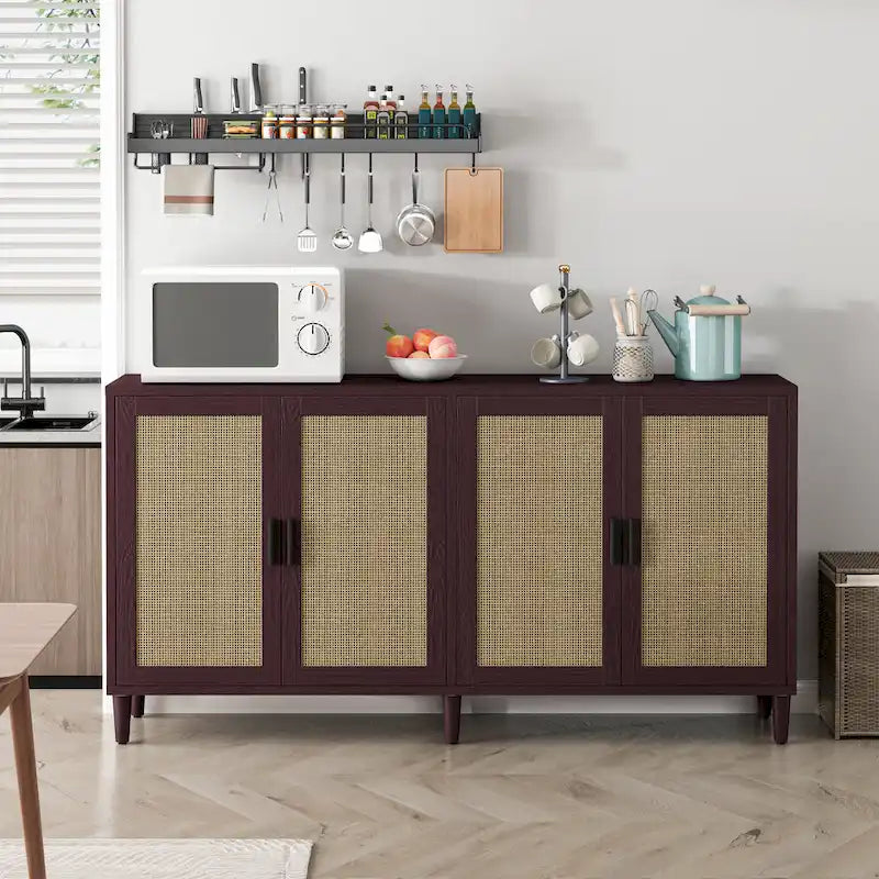 Meuble de rangement décoratif fonctionnel en rotin à 4 portes