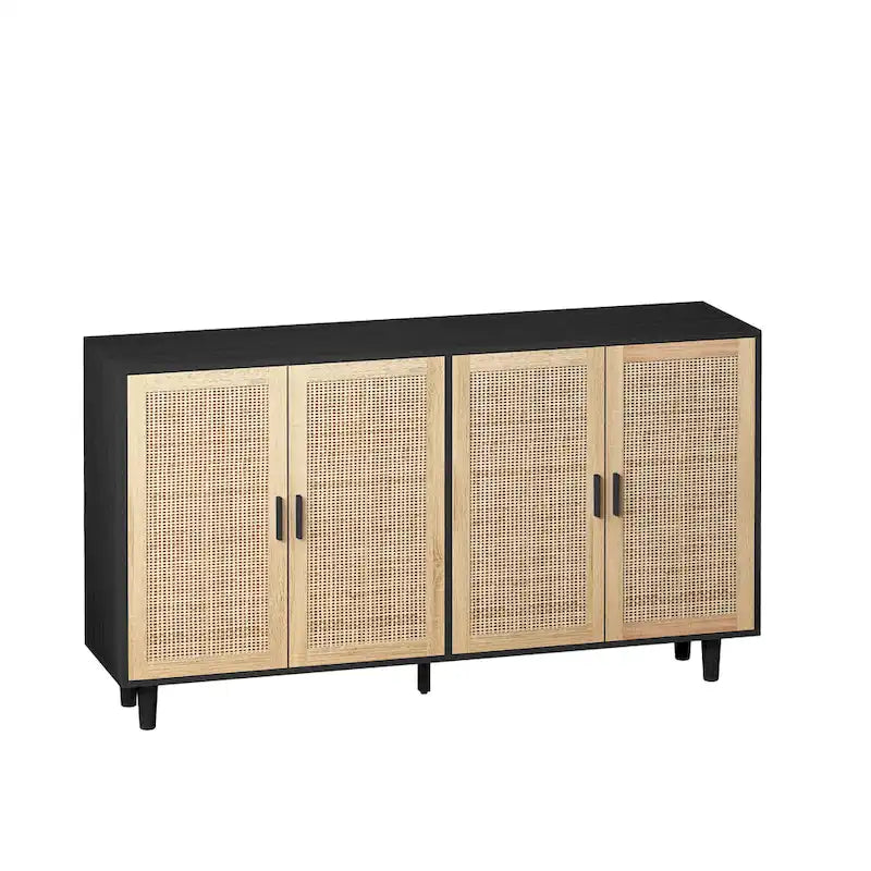 Meuble de rangement décoratif fonctionnel en rotin à 4 portes