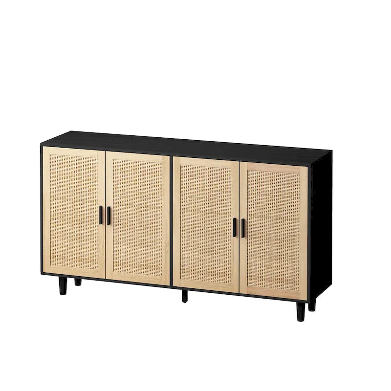 Meuble de rangement décoratif fonctionnel en rotin à 4 portes