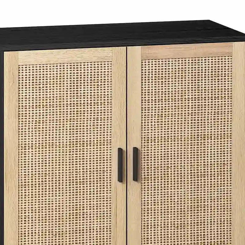 Meuble de rangement décoratif fonctionnel en rotin à 4 portes
