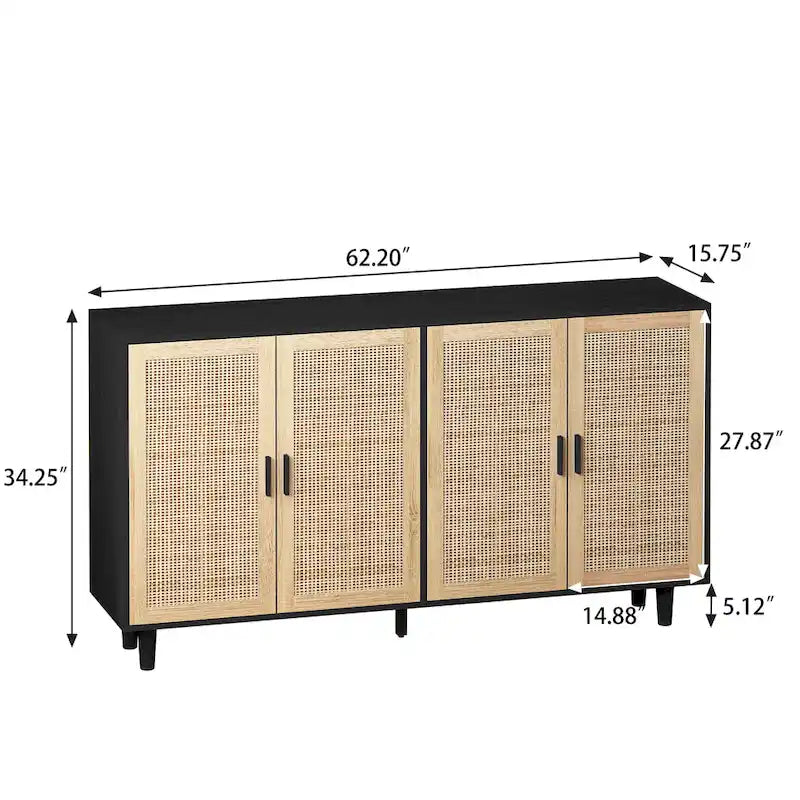 Meuble de rangement décoratif fonctionnel en rotin à 4 portes