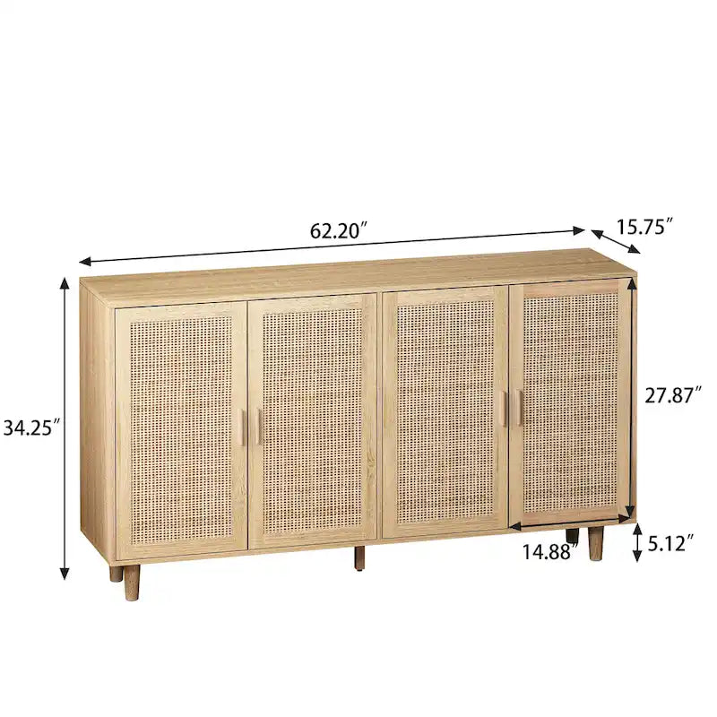 Meuble de rangement décoratif fonctionnel en rotin à 4 portes