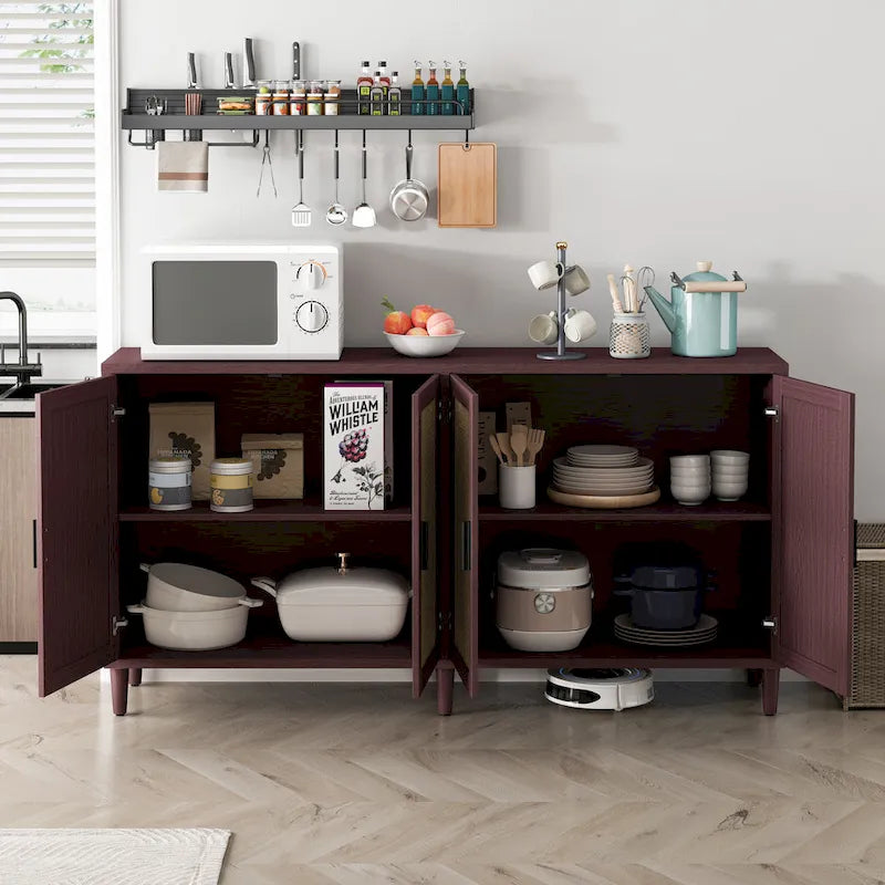 Meuble de rangement décoratif fonctionnel en rotin à 4 portes