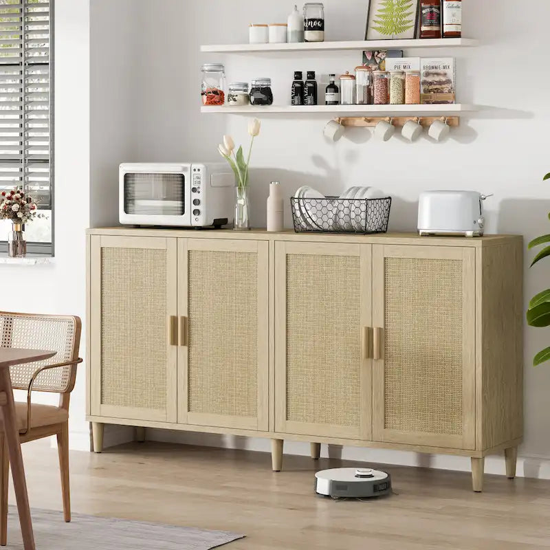 Meuble de rangement décoratif fonctionnel en rotin à 4 portes