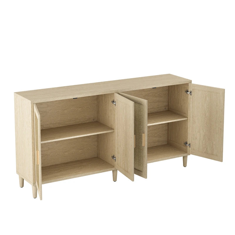 Meuble de rangement décoratif fonctionnel en rotin à 4 portes