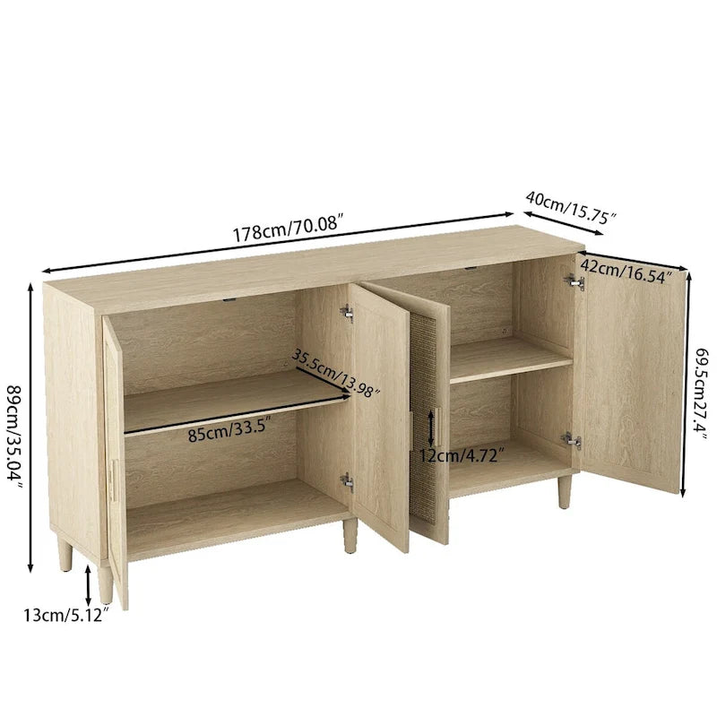 Meuble de rangement décoratif fonctionnel en rotin à 4 portes