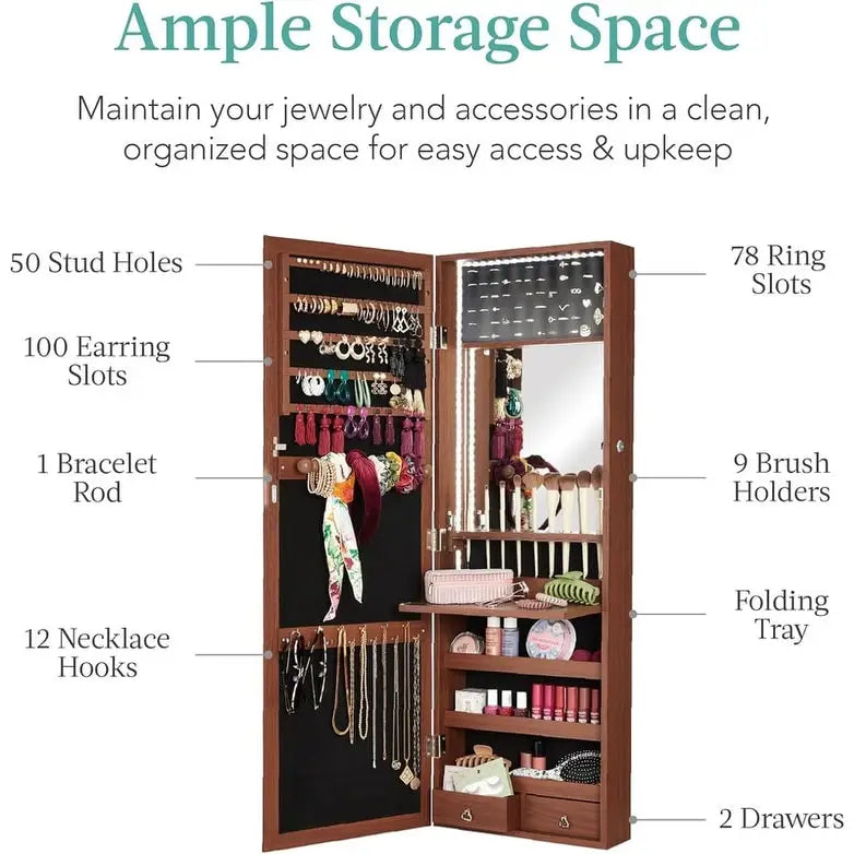 Armoire à bijoux miroir LED