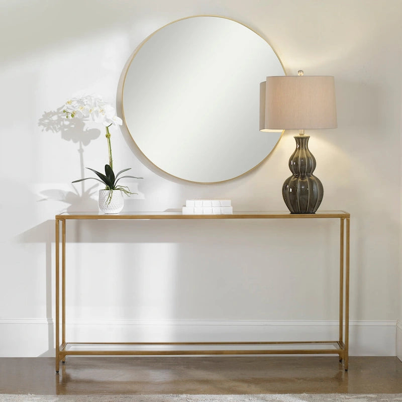 Console étroite en métal et verre trempé