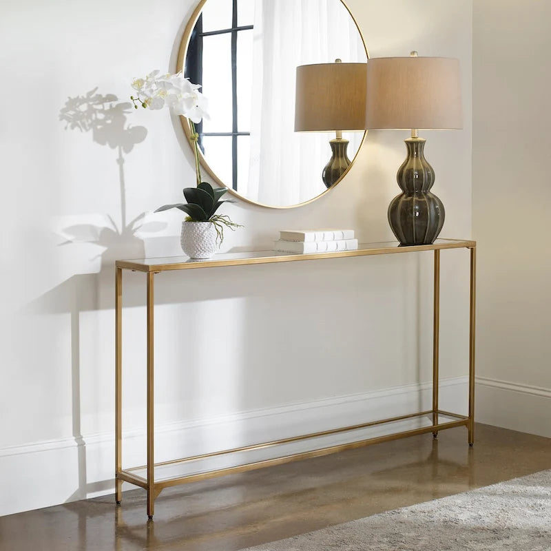 Console étroite en métal et verre trempé