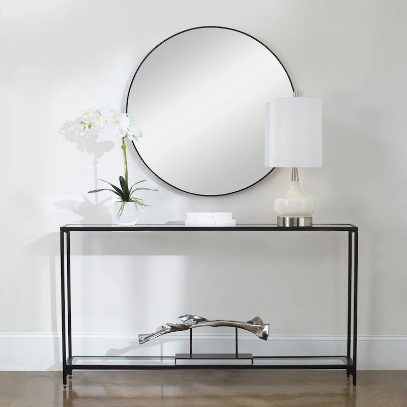 Console étroite en métal et verre trempé