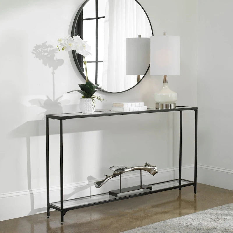 Console étroite en métal et verre trempé