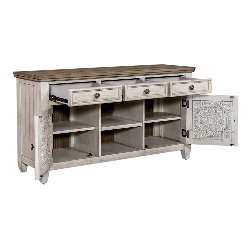 Meuble TV en carreaux de tabac blanc antique