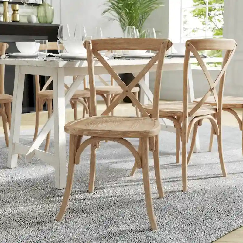 Chaises de salle à manger modernes en bois massif empilables avec dossier en croix (lot de 2)