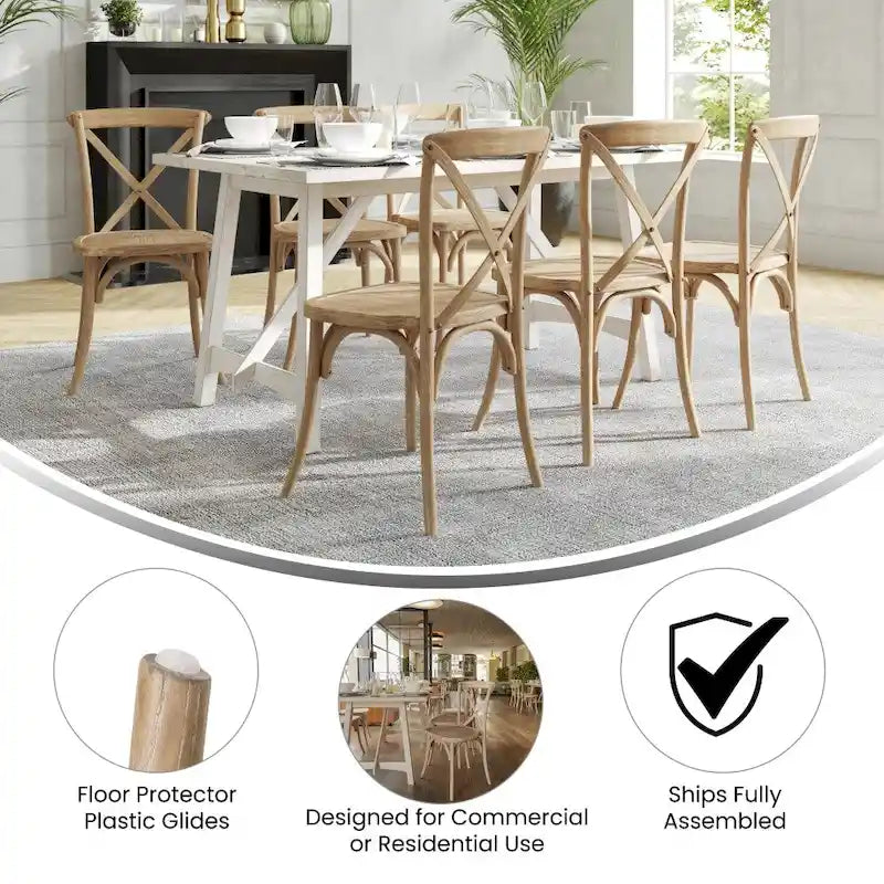 Chaises de salle à manger modernes en bois massif empilables avec dossier en croix (lot de 2)