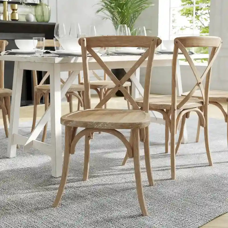 Chaises de salle à manger modernes en bois massif empilables avec dossier en croix (lot de 2)