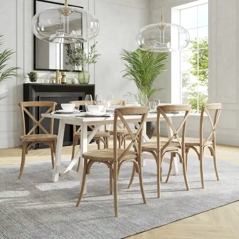 Chaises de salle à manger modernes en bois massif empilables avec dossier en croix (lot de 2)