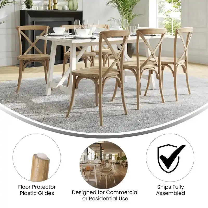 Chaises de salle à manger modernes en bois massif empilables avec dossier en croix (lot de 2)