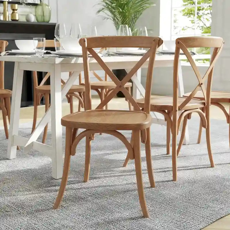 Chaises de salle à manger modernes en bois massif empilables avec dossier en croix (lot de 2)