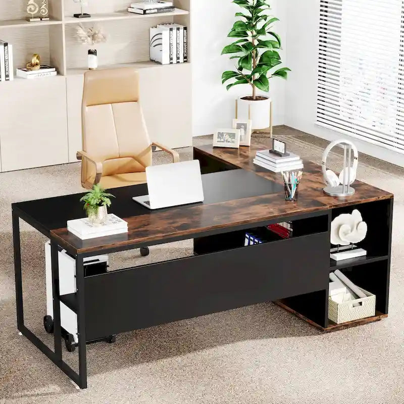 Bureau de direction en L avec caisson de rangement