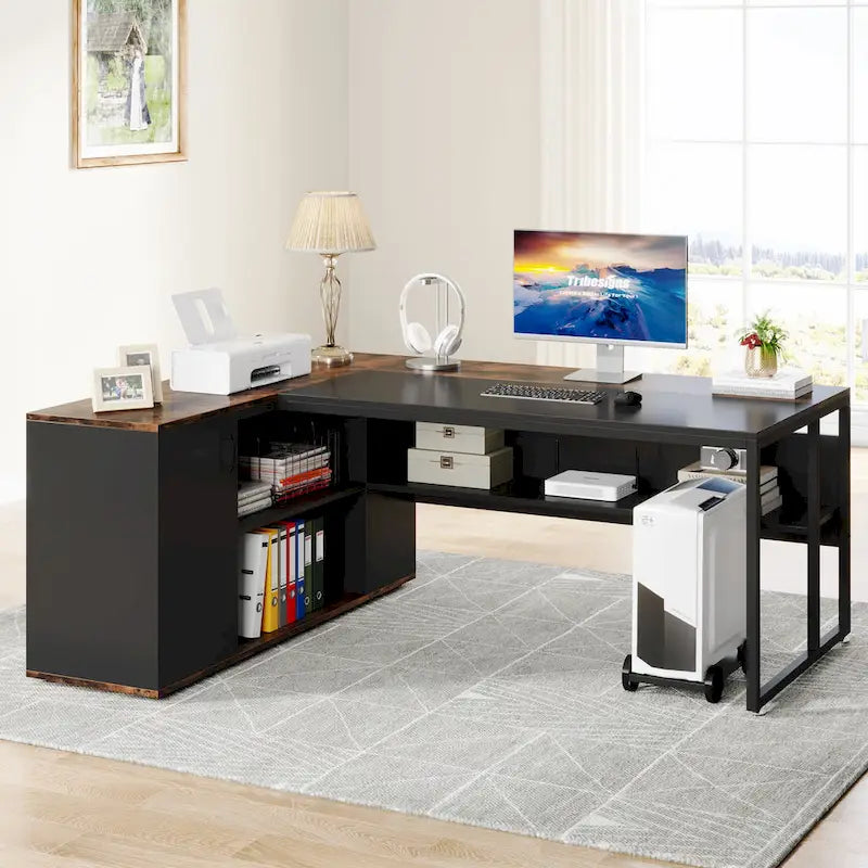 Bureau de direction en L avec caisson de rangement