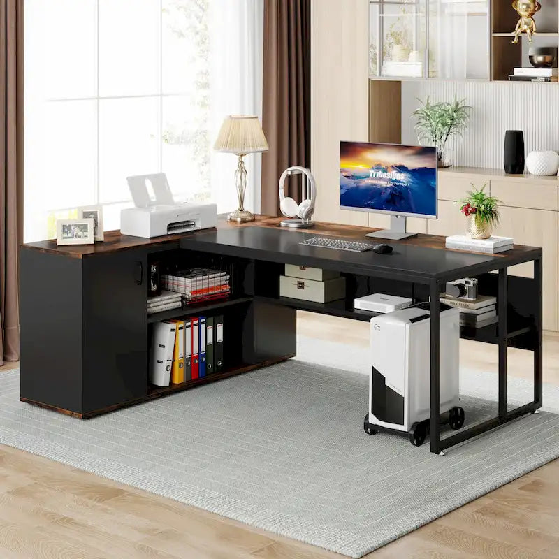 Bureau de direction en L avec caisson de rangement