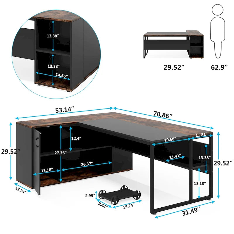 Bureau de direction en L avec caisson de rangement