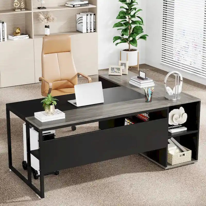 Bureau de direction en L avec caisson de rangement