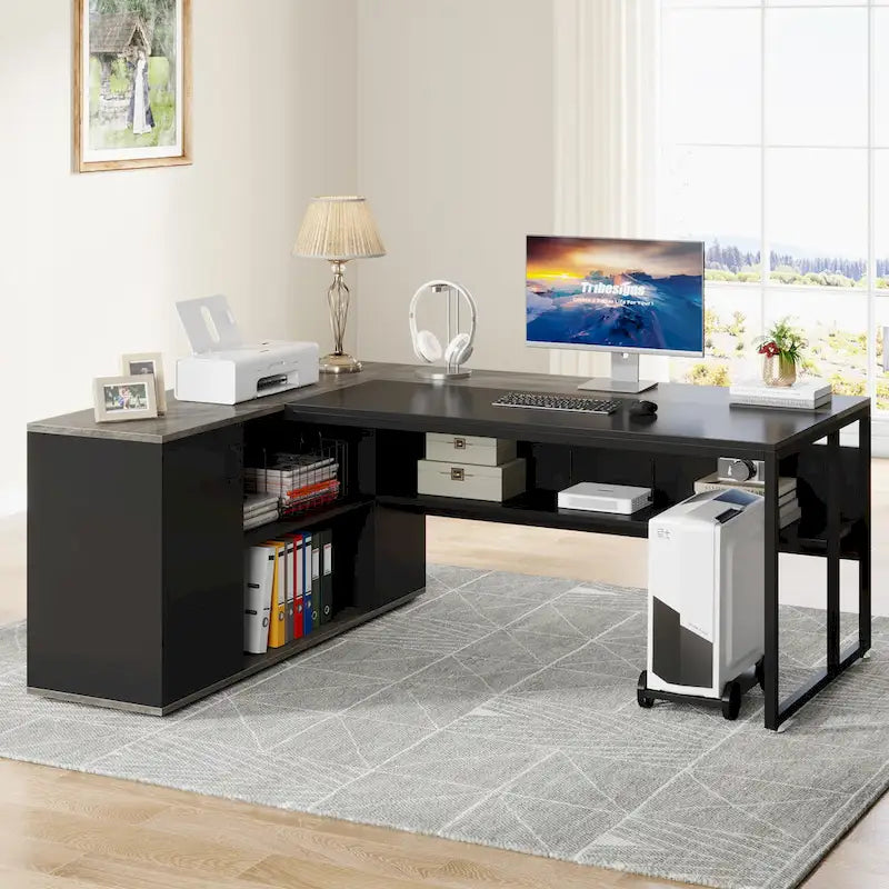 Bureau de direction en L avec caisson de rangement