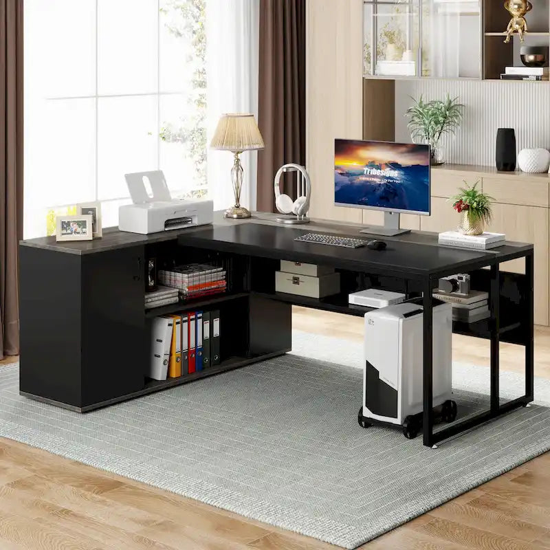 Bureau de direction en L avec caisson de rangement