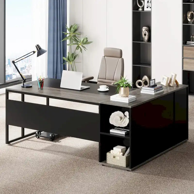 Bureau de direction en L avec caisson de rangement